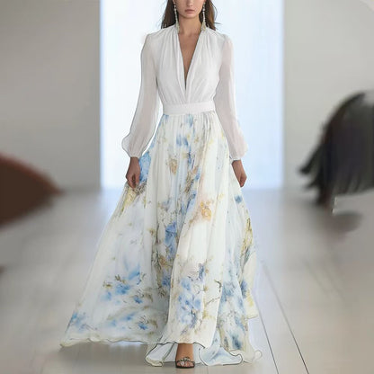 Blue floral long sleeve maxi dress