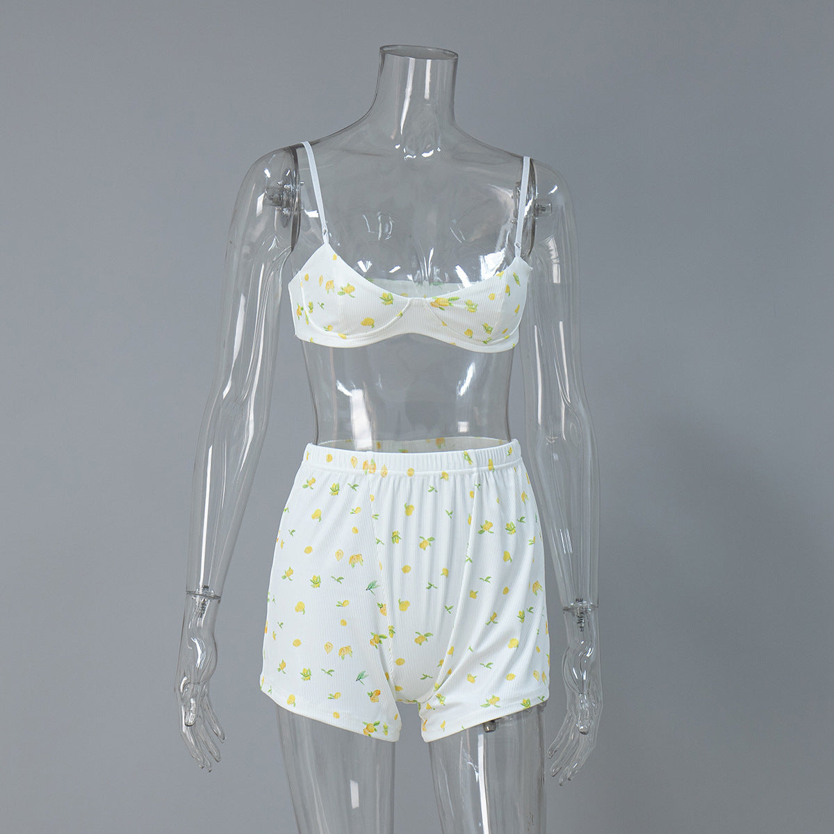white floral ribbed lounge three piece set