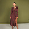 women floral midi dress v neck slit waist tie 1 S