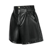 Genuine Leather Shorts Women Loose Wide Leg Cropped