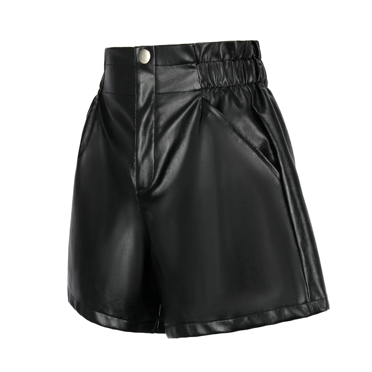Genuine Leather Shorts Women Loose Wide Leg Cropped