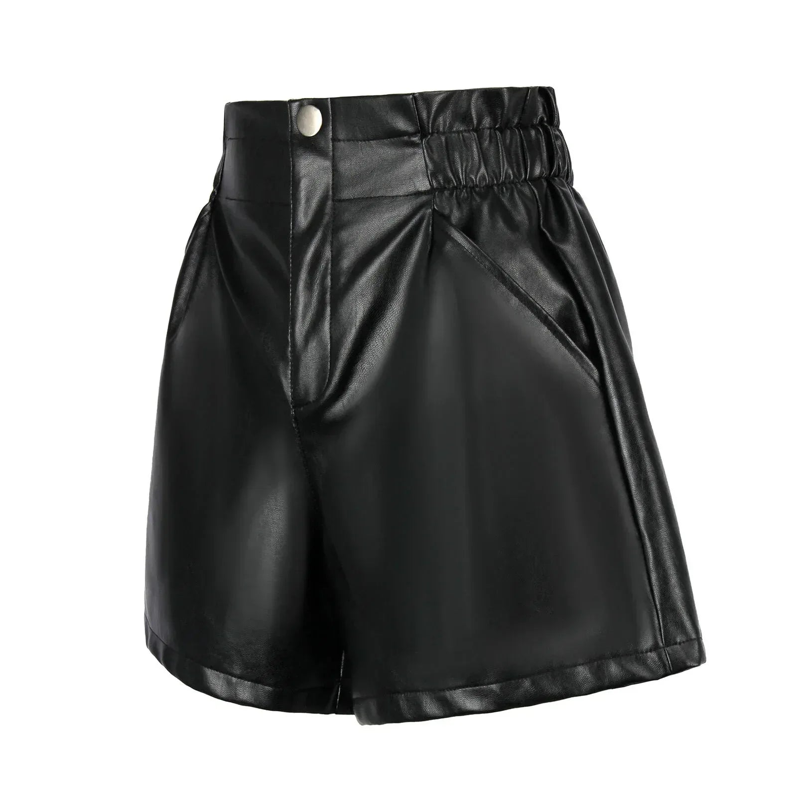 Genuine Leather Shorts Women Loose Wide Leg Cropped