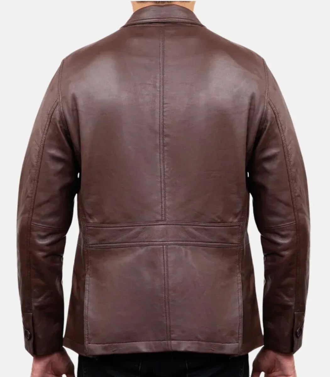 brown formal leather jacket mens button front design