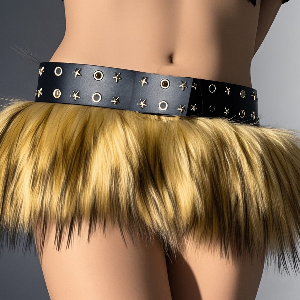 women faux leather tassel belt skirt rave studded waist fringe