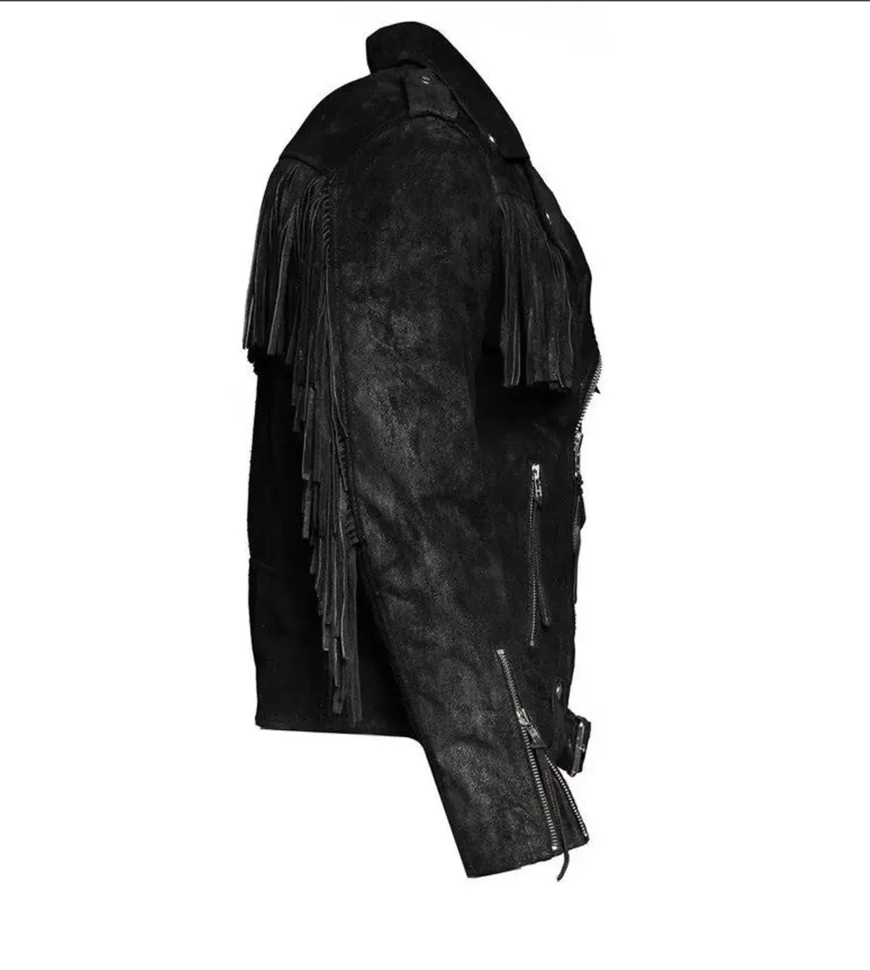 Black Suede Fringe Jacket Mens Western Biker Fringe Jacket