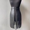 Women red fringe faux leather belt skirt high waist tassel design