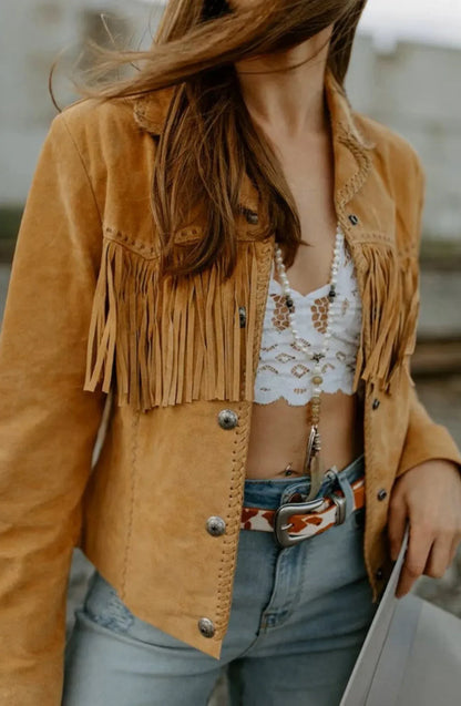 Suede Fringe Jacket Womens Western Leather Fringe Jacket