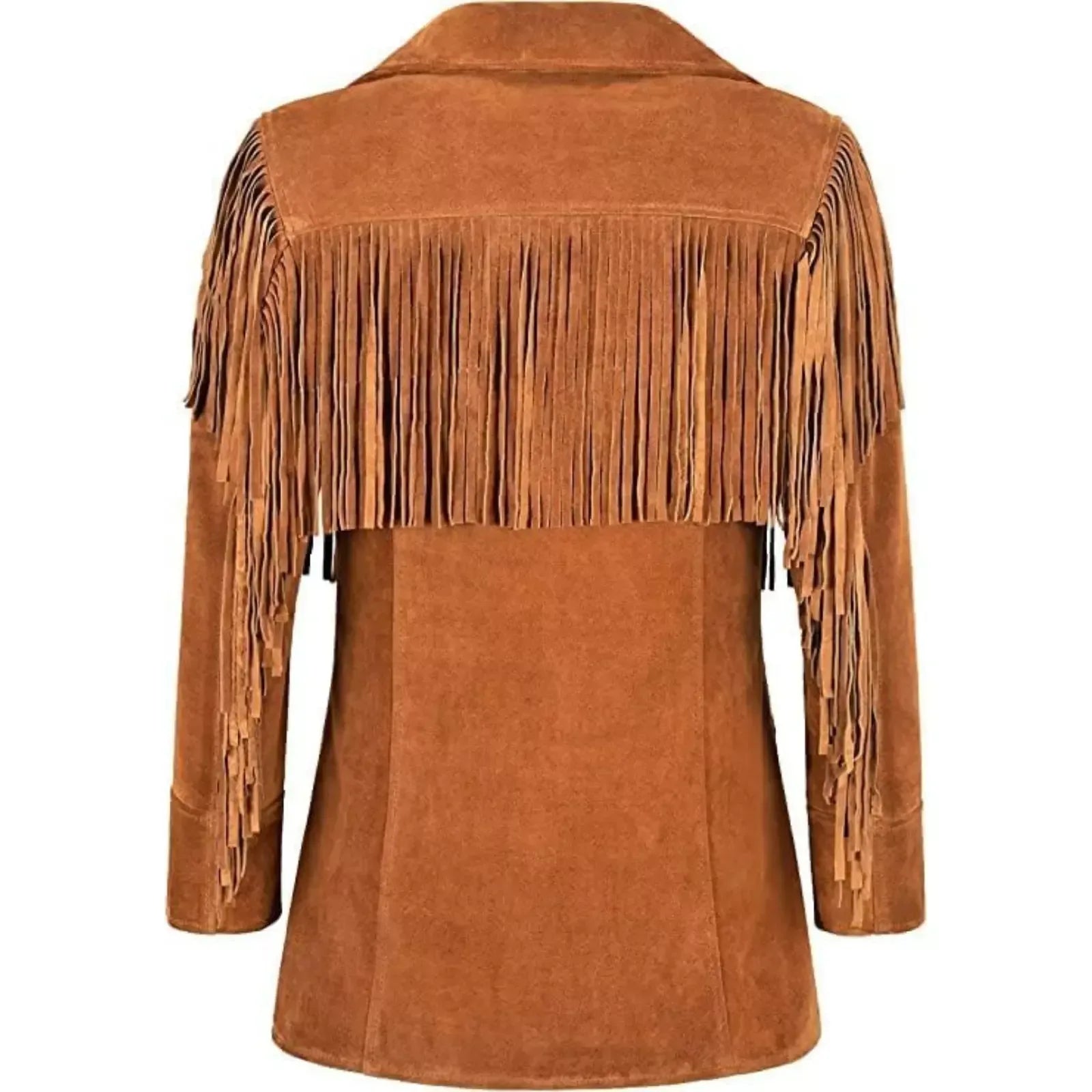 Brown suede fringe jacket women western style real suede