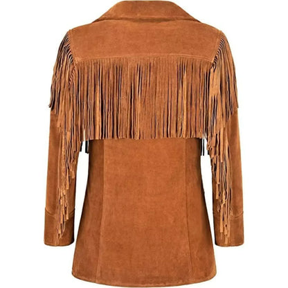 Brown suede fringe jacket women western style real suede