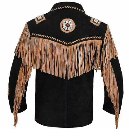Mens Fringe Suede Jacket Native American Western Style