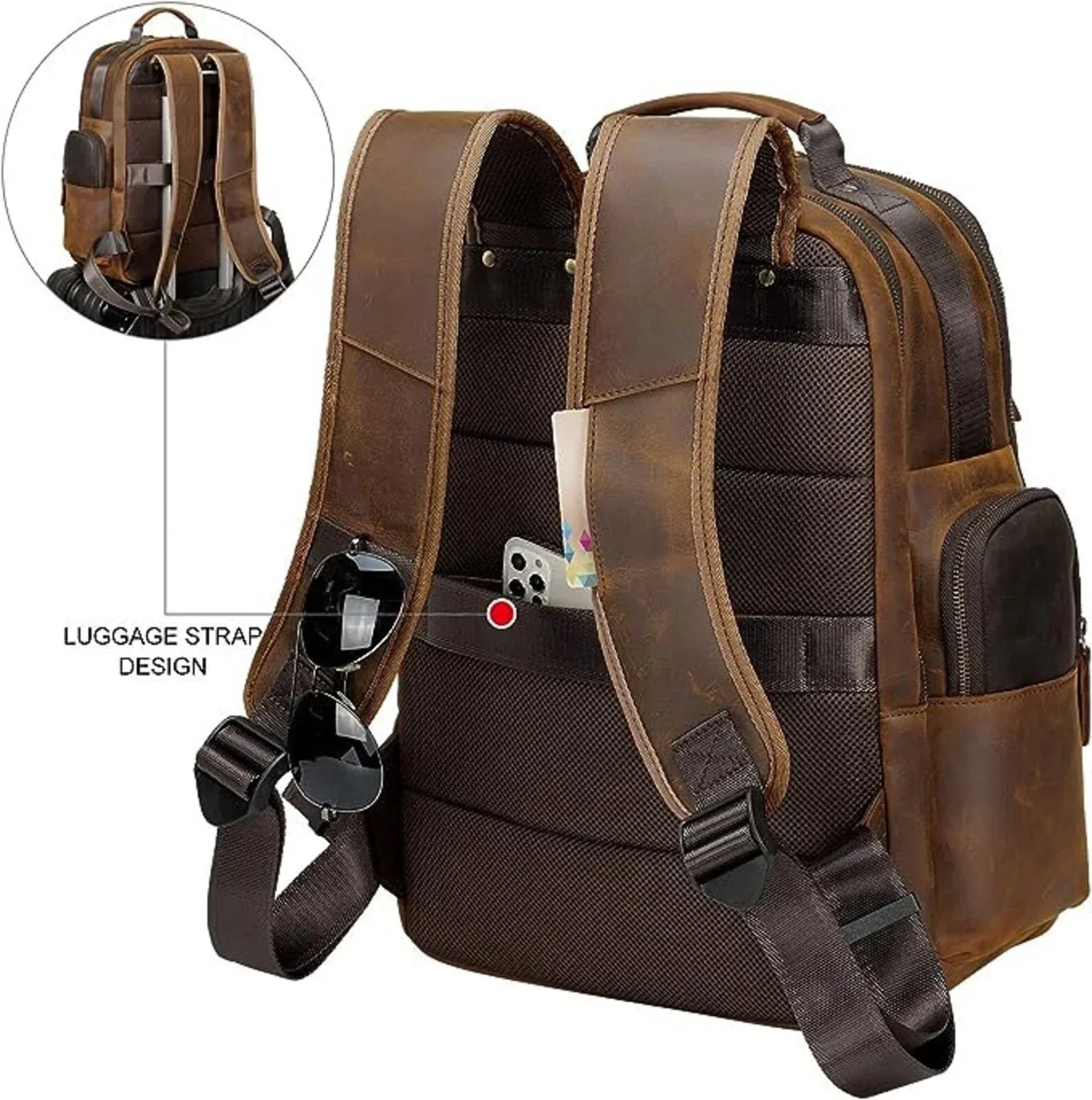 Vintage Leather Laptop Backpack 15.6" Work Travel Bag