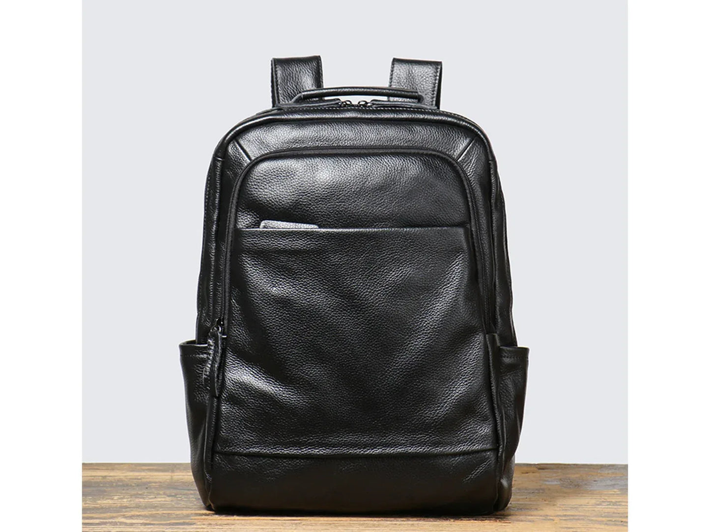 brown leather laptop backpack for office travel Black