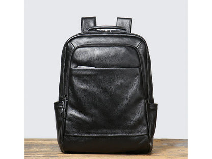 brown leather laptop backpack for office travel Black