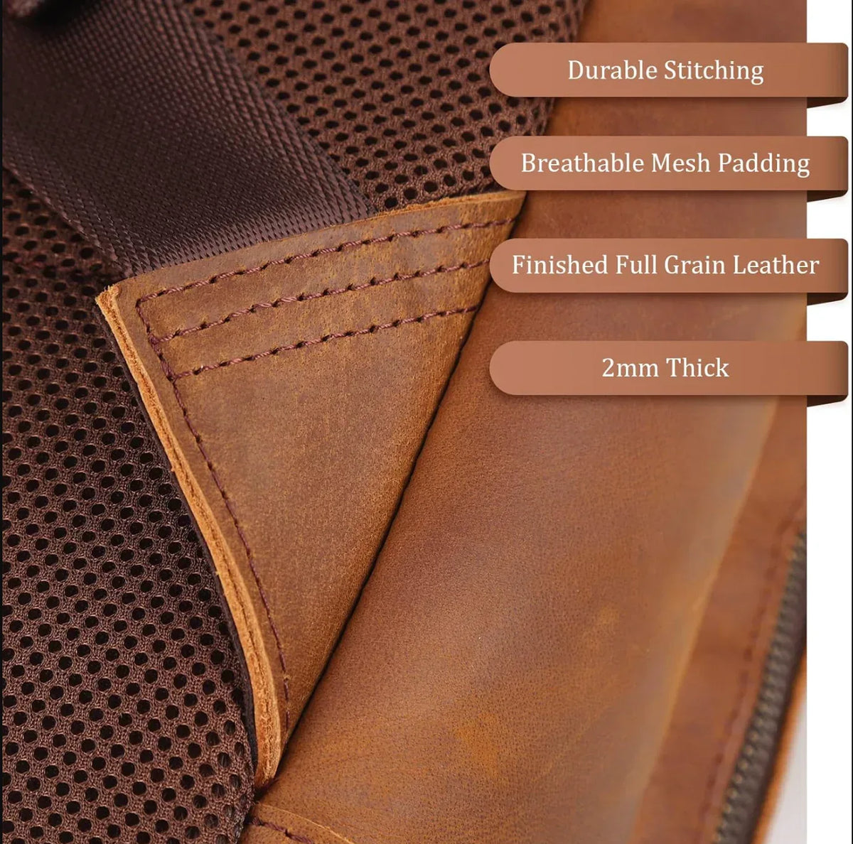 Men's Leather Travel Backpack for Work and 17.3 Inch Laptop