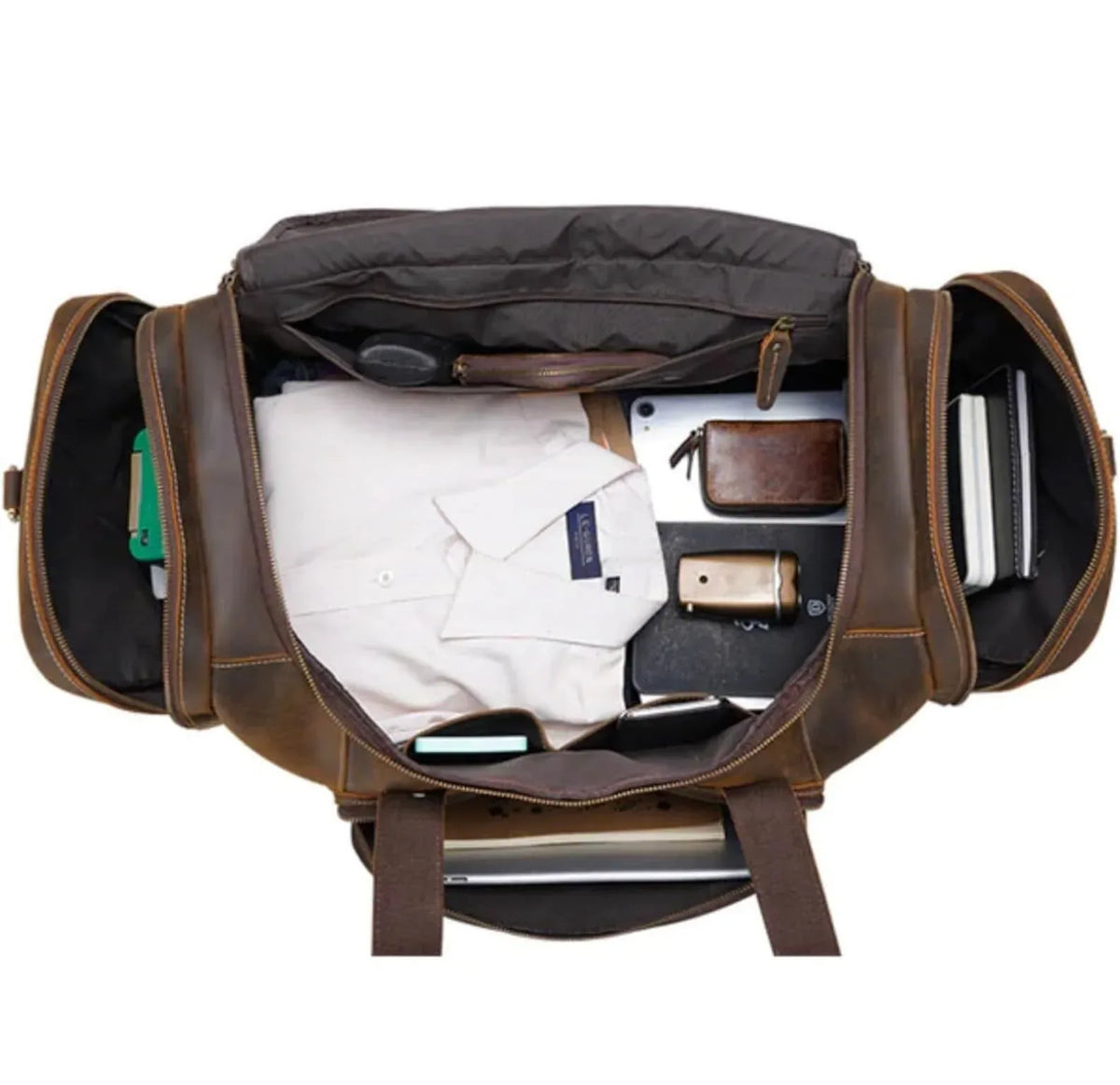 Full Grain Leather Duffle Bag for Men in Brown