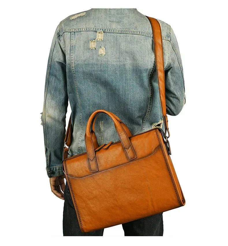 Brown leather messenger bag for men laptop
