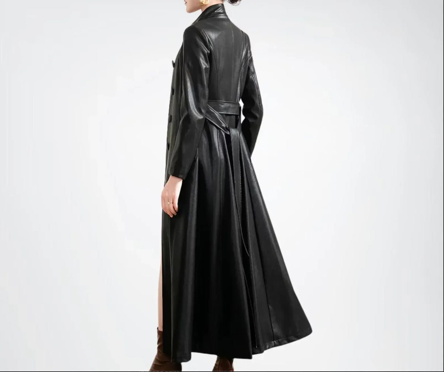 Leather Coat Womens Long Black Trench Coat Full Length