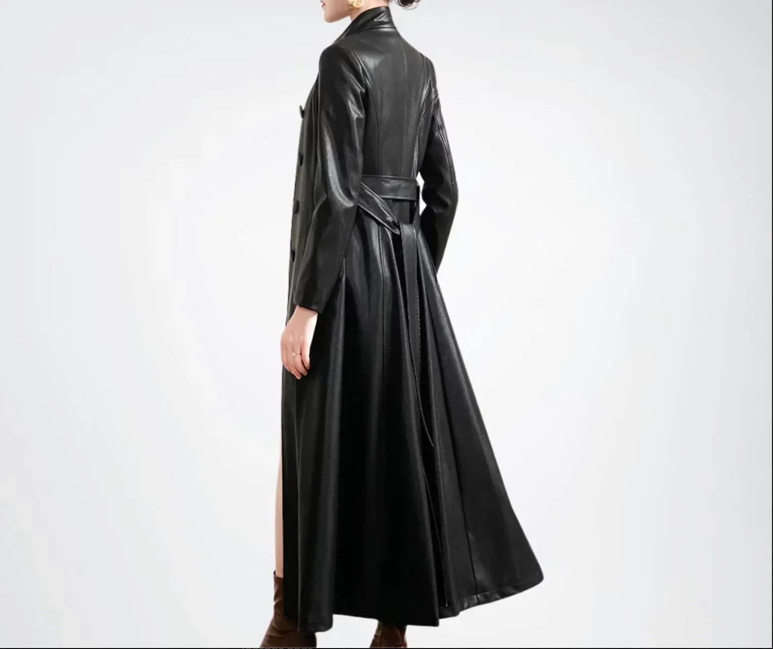 Leather Coat Womens Long Black Trench Coat Full Length