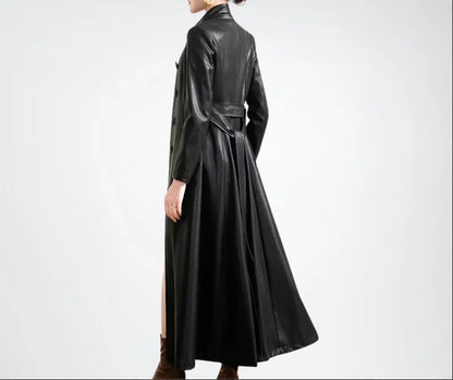 Leather Coat Womens Long Black Trench Coat Full Length