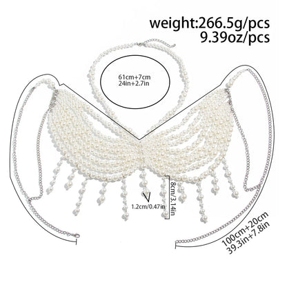 Multi-Layer Faux Pearl Bikini Chest Chain Set