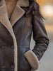 Fur Lined Leather Jacket for Women in Brown With Shearling Trim