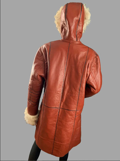 Leather Trench Coat With Fur Trim Womens Long Brown Coat