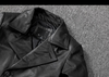 Men mid length leather trench coat jacket