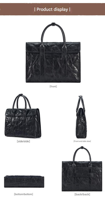 Leather Business Briefcase for Men with Trolley Sleeve