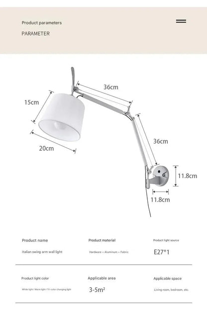Adjustable Italian Swing Arm Wall Light