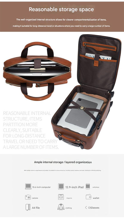 Premium Leather Trolley Suitcase Set