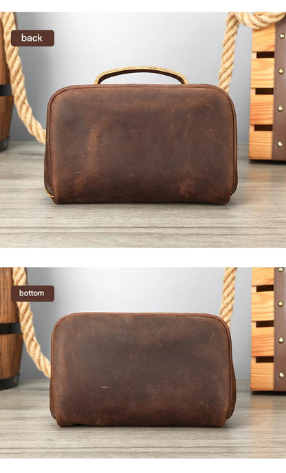 Women Leather Makeup Bag Crazy Horse Leather Toiletry Case