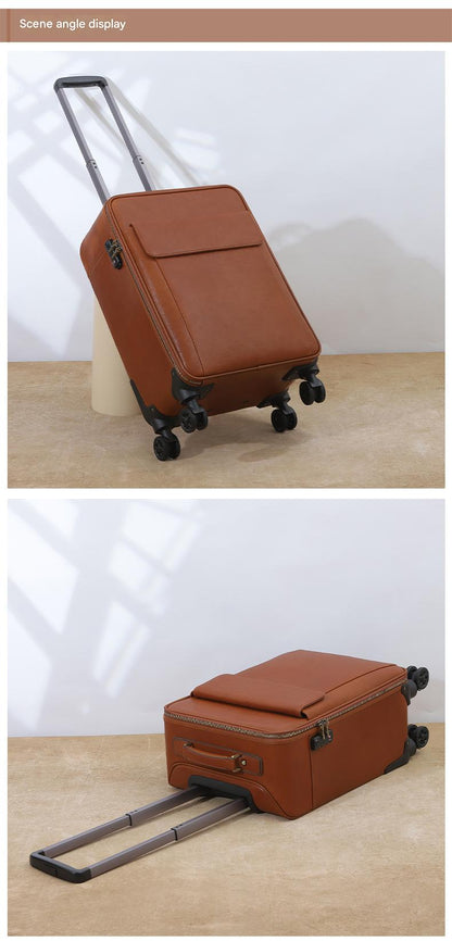 Genuine Leather Business Travel Suitcase with 360° Wheels