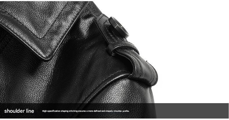 Men long cowhide leather trench coat