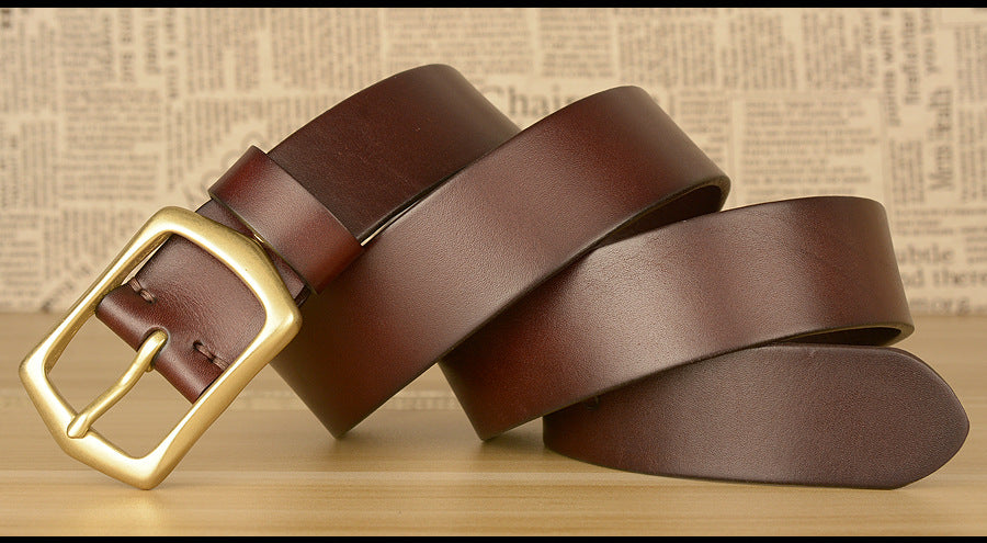 Men’s Genuine Cowhide Leather Belt with Copper Buckle