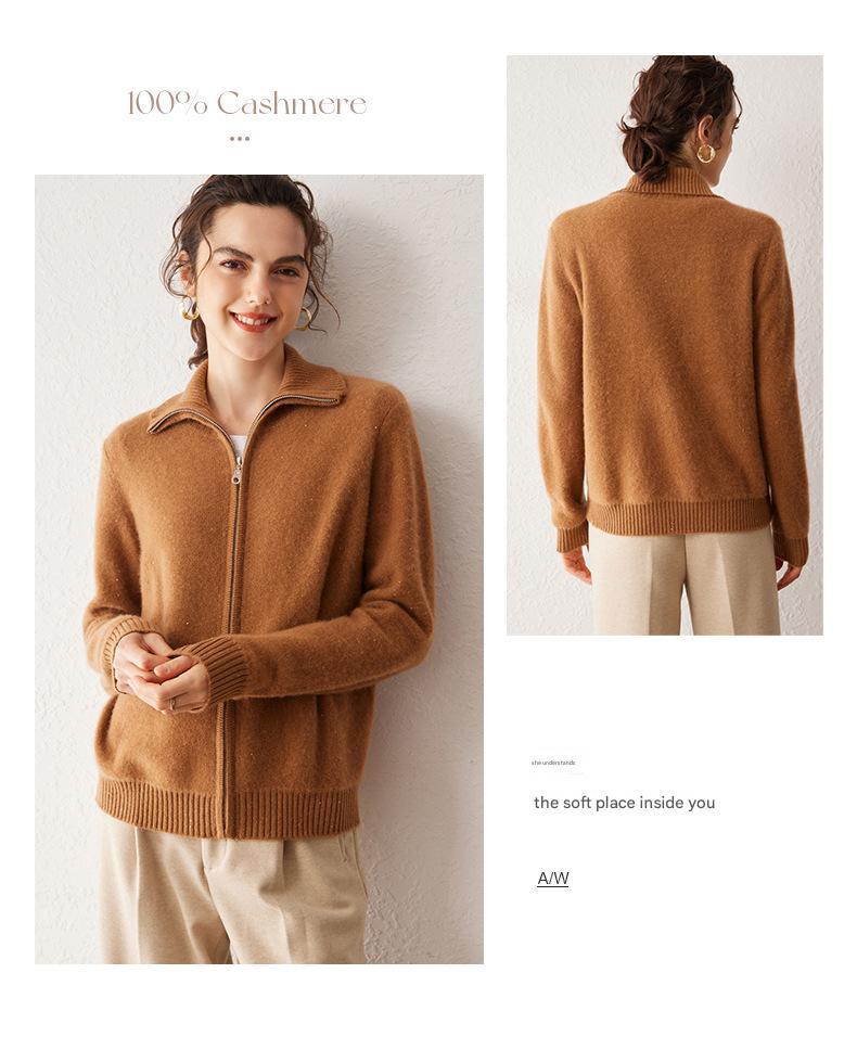 Women’s 100% Pure Cashmere Lapel Zip Cardigan