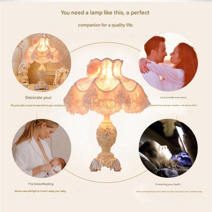 European lace rose bedside table lamp