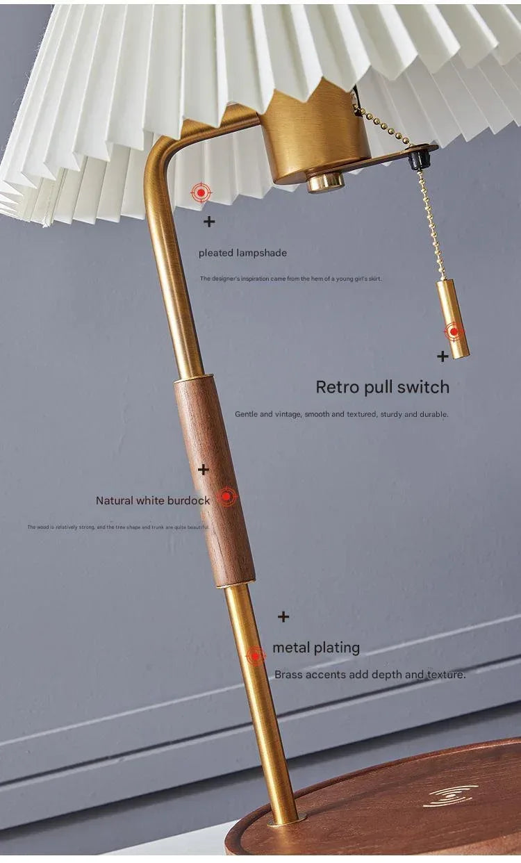 Nordic scandi wooden wireless charging table lamp