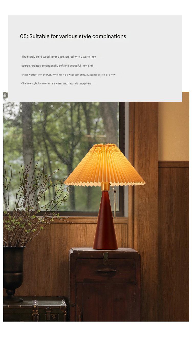 Japanese pleated wooden fabric led table lamp