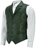 Green Leather Vest Men – Genuine Sheepskin Biker Vest