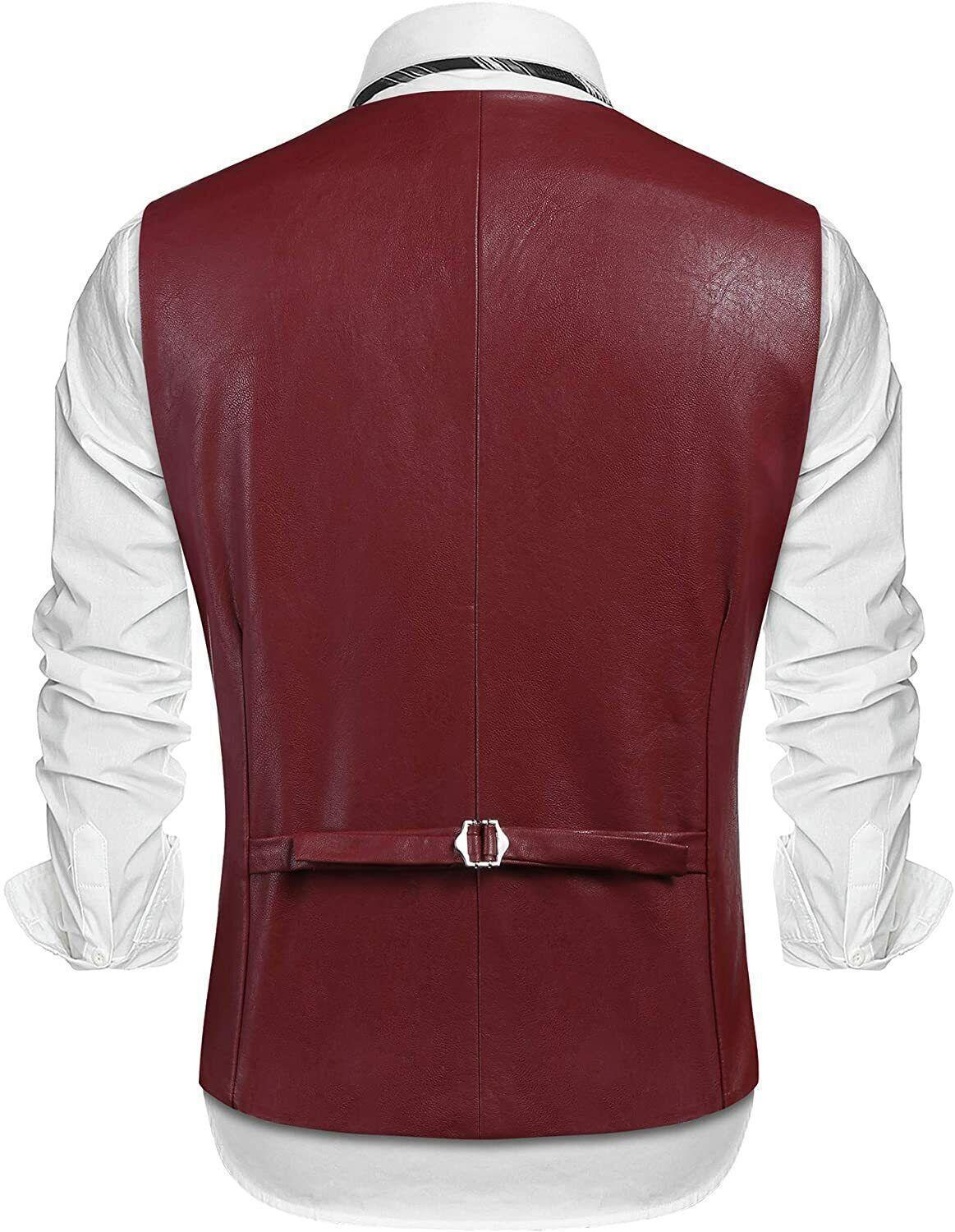 Red Lambskin Leather Vest Men – Genuine Leather Waistcoat