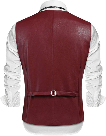 Red Lambskin Leather Vest Men – Genuine Leather Waistcoat