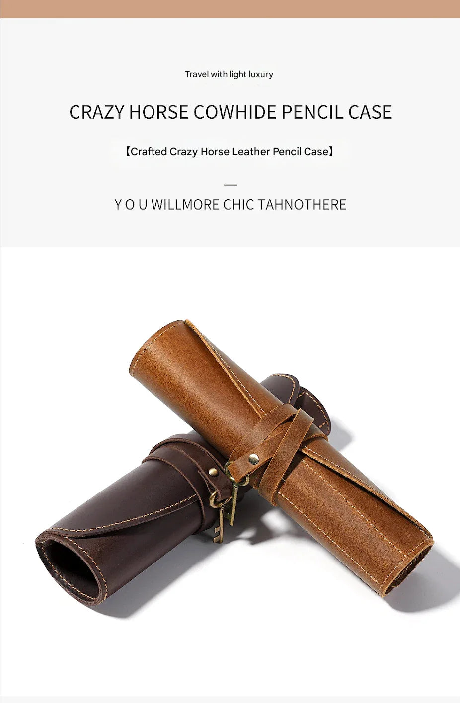 Leather fountain pen and pencil roll case