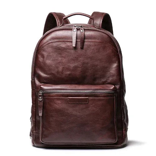 Genuine Leather Backpack Cowhide Travel Laptop Backpack Chocolate Brown