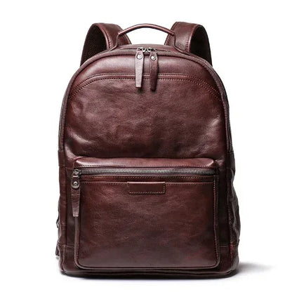 Genuine Leather Backpack Cowhide Travel Laptop Backpack Chocolate Brown