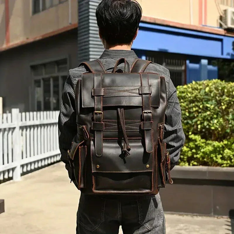 Leather Backpack Large Capacity Vintage Crazy Horse