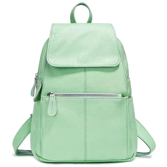 Genuine leather backpack women compact purse light green
