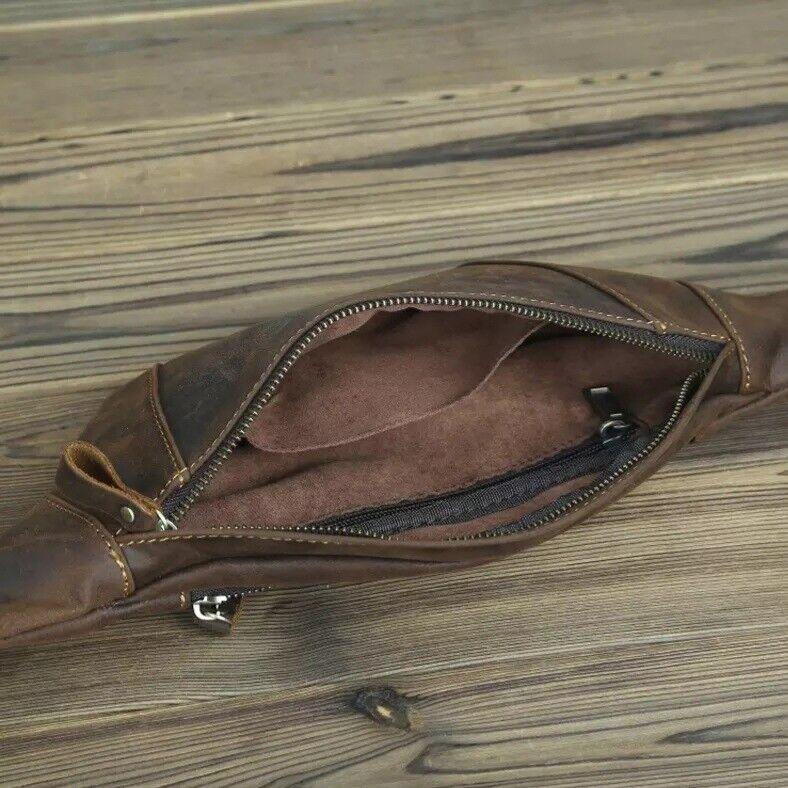 Leather Bum Bag Men Genuine Leather Waist Chest Crossbody Bag