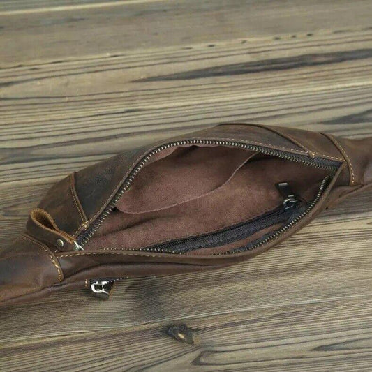 Leather Bum Bag Men Genuine Leather Waist Chest Crossbody Bag