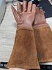 Leather gardening gloves with suede arm cuffs