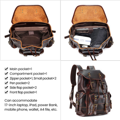 Genuine Leather Rucksack in Brown for Laptop